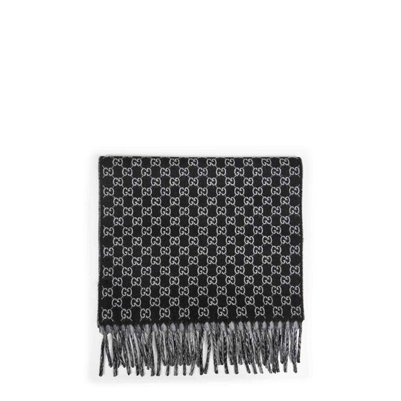 Gucci Men Black And Light Grey Gg Wool And Cashmere Scarf
